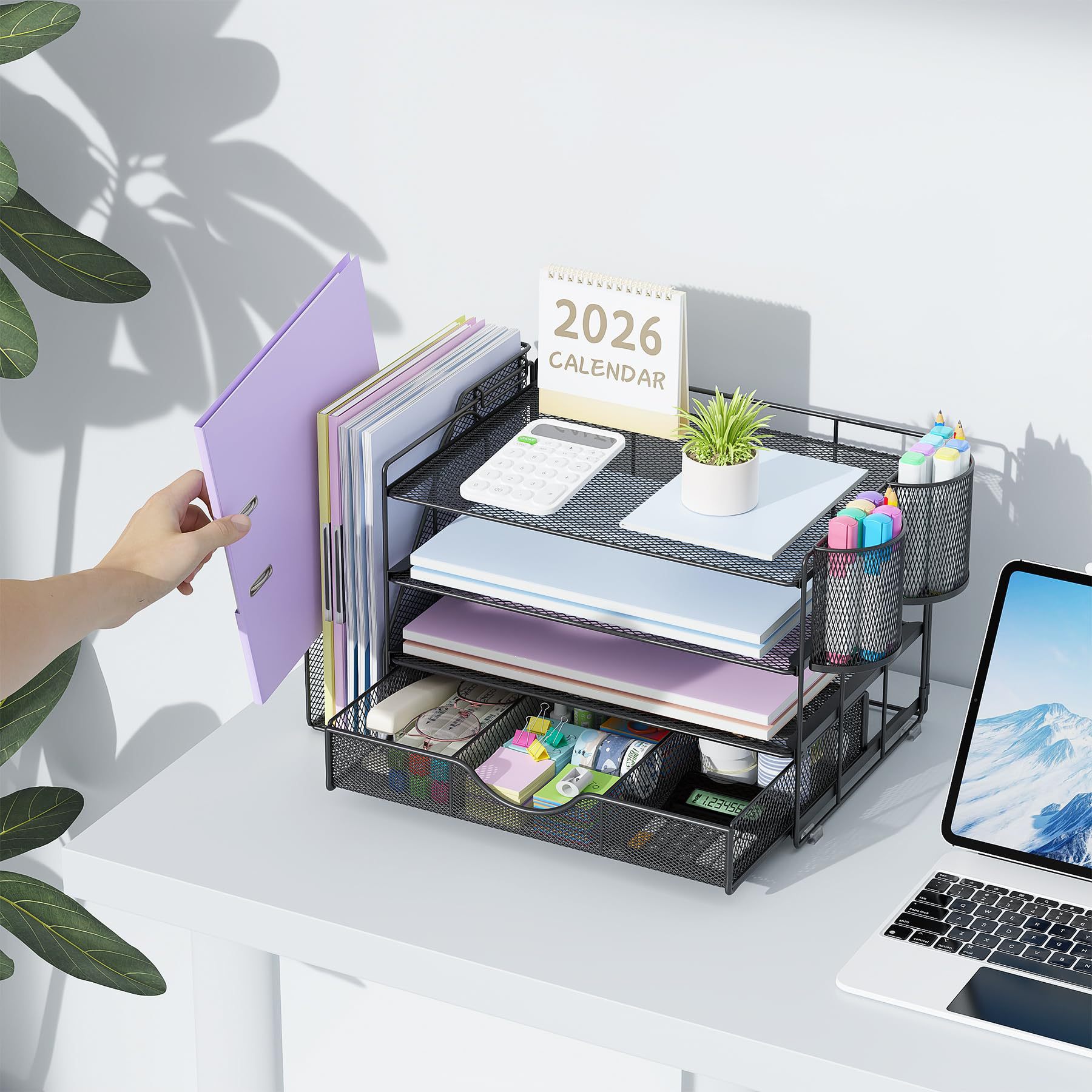 4-layer metal mesh file rack desk storage rack office supplies paper organizer specially supplied for cross-border foreign trade