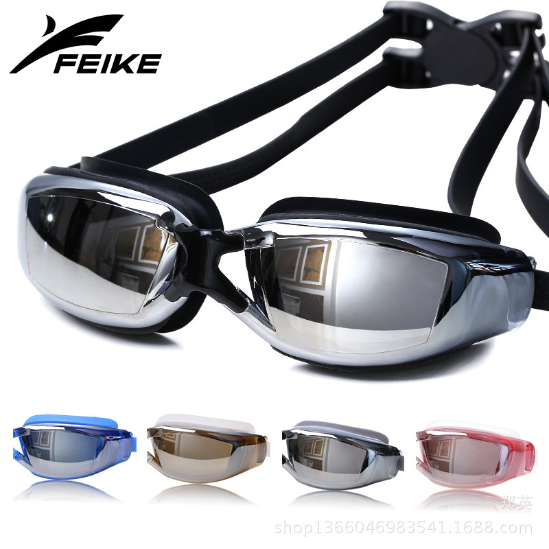 Genuine Feike swimming goggles for men and women large frame electroplated myopia swimming goggles flat swimming goggles waterproof and anti-fog HD