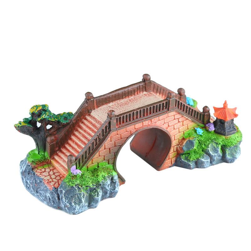 Manufacturer supplies fish tank landscaping decorative bridge, aquarium equipment accessories, fish and shrimp resin bridge, turtle climbing platform three-eye bridge