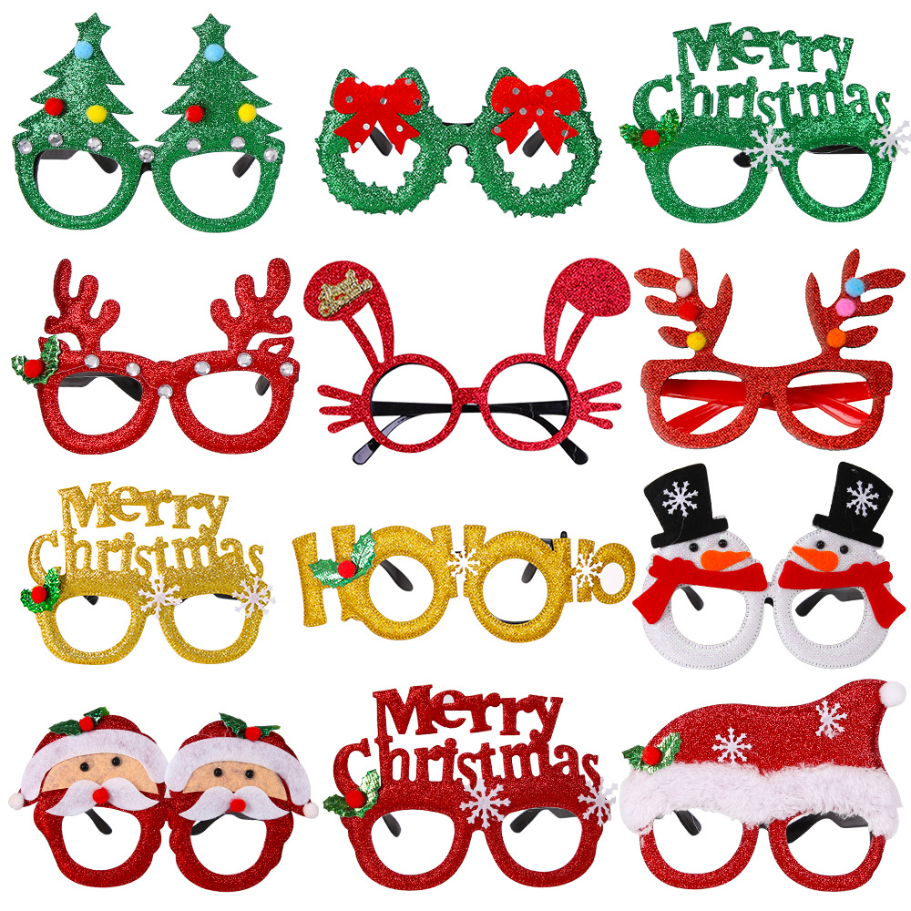 2026 cross-border Christmas decoration glasses Christmas adult and children photo props snowman tree bow glasses frame