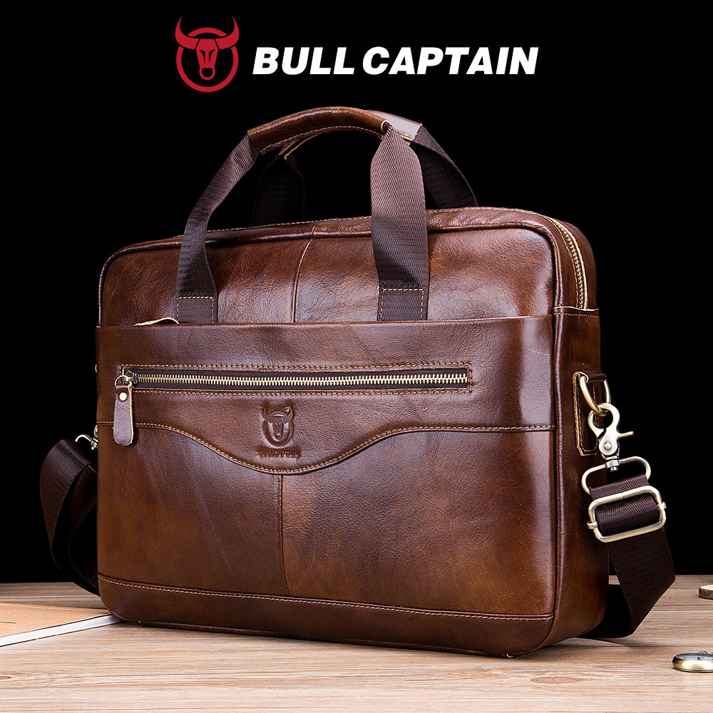 Captain Niu Leather Laptop Briefcase Men's Genuine Leather Shoulder Messenger Bag First Layer Cowhide Business Briefcase