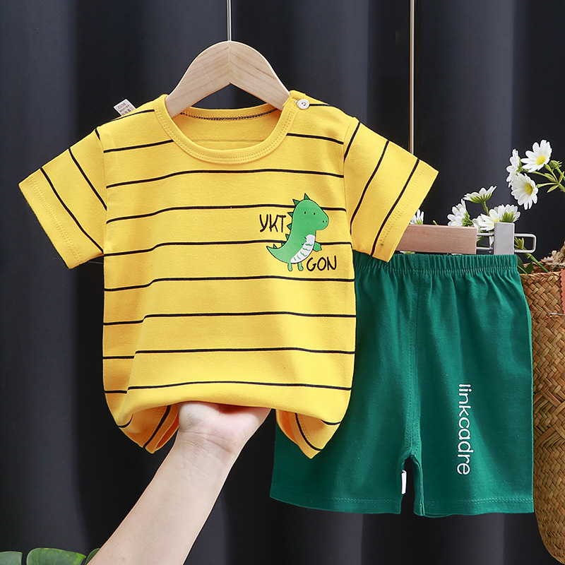 Children's short-sleeved suit pure cotton girls summer clothes boys T-shirt two pieces baby baby clothes Korean style children's clothing new style