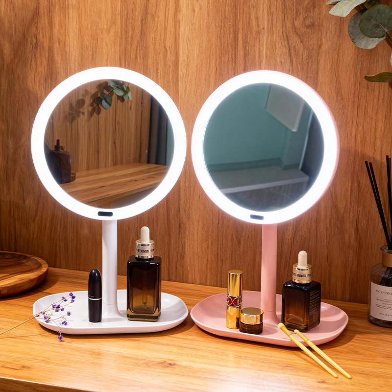 Cross-border human body induction high-end desktop with LED light mirror desktop makeup mirror ins dressing table beauty mirror