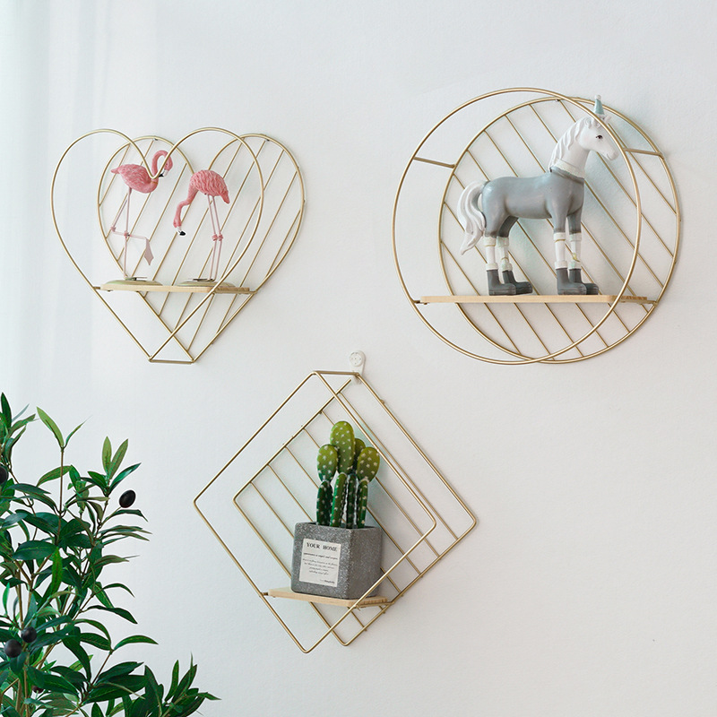 Nordic wrought iron storage rack wardrobe punch-free wall storage rack living room room bedroom special grid storage rack