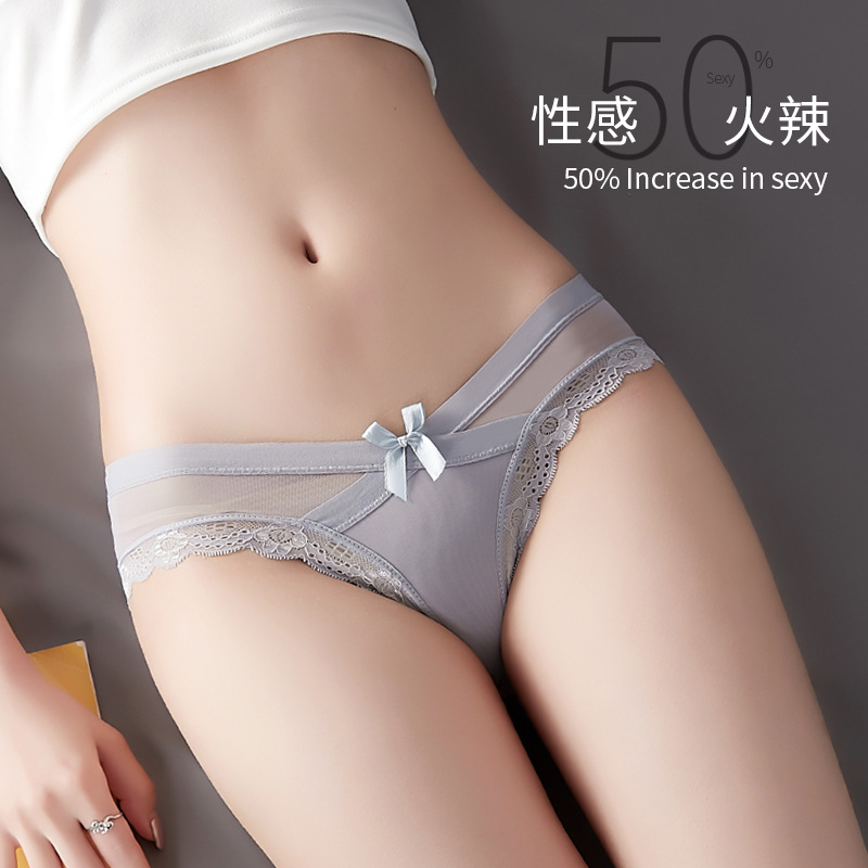 Ultra-thin women's underwear sexy lace women's summer seamless new mesh low-waist sexy large size girl bow
