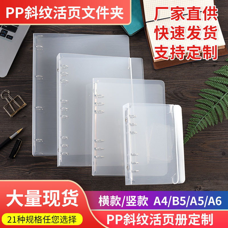 Twill pp transparent loose-leaf folder A4A5B5 hand ledger punched test paper data storage folder can be printed with patterns
