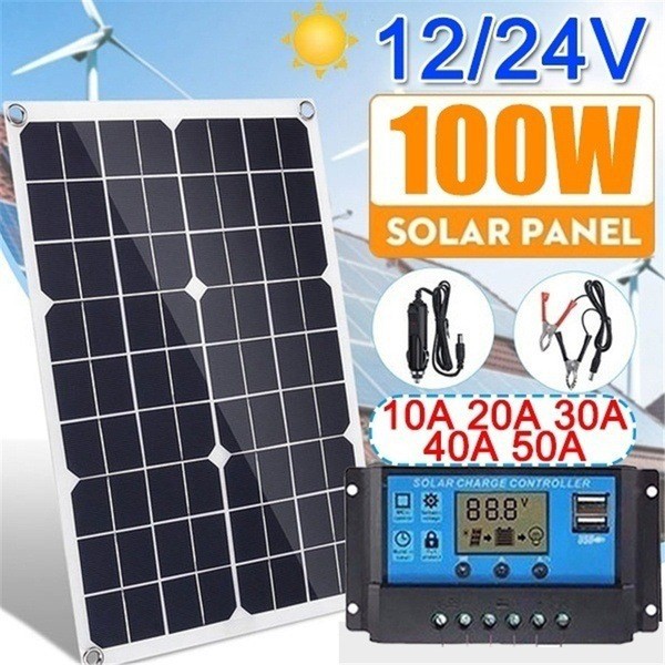 Monocrystalline 20W50W100W 12V USB Solar Panel Portable Photovoltaic Panel Charger Power Bank