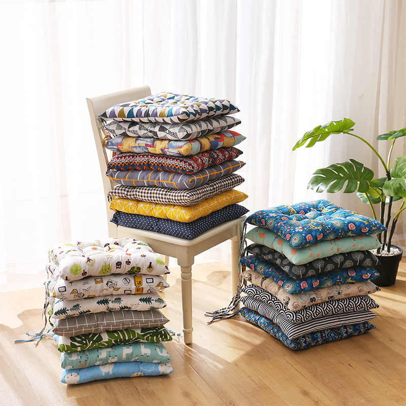 Student chair cushion stool cushion office seat cushion square butt cushion chair cushion household strap cotton and linen soft cushion