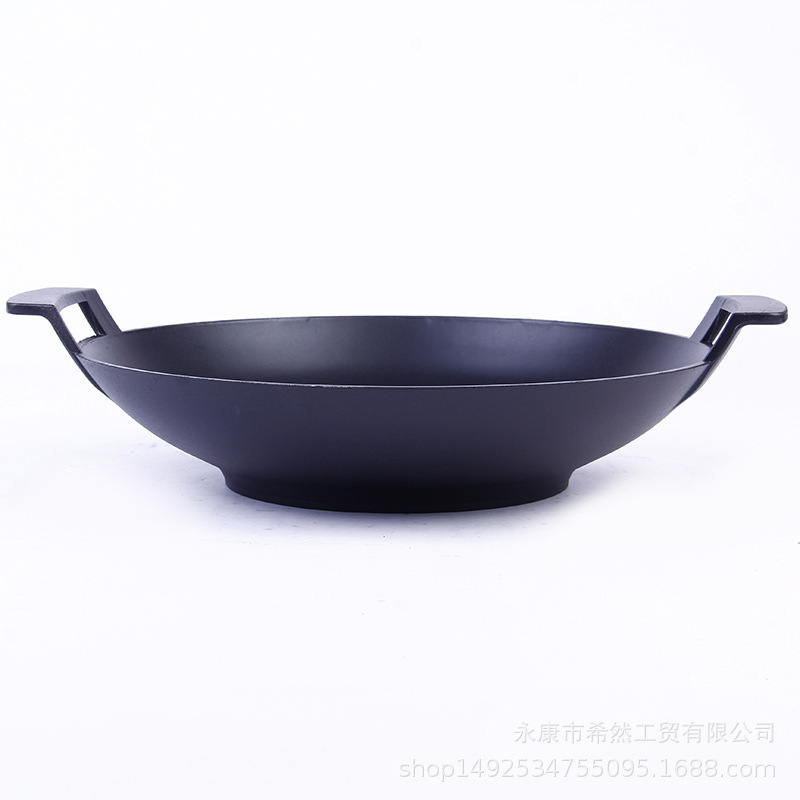 New double-ear double-bottomed wok, no oil smoke, no coating, non-stick wok, factory direct selling kitchen supplies wholesale