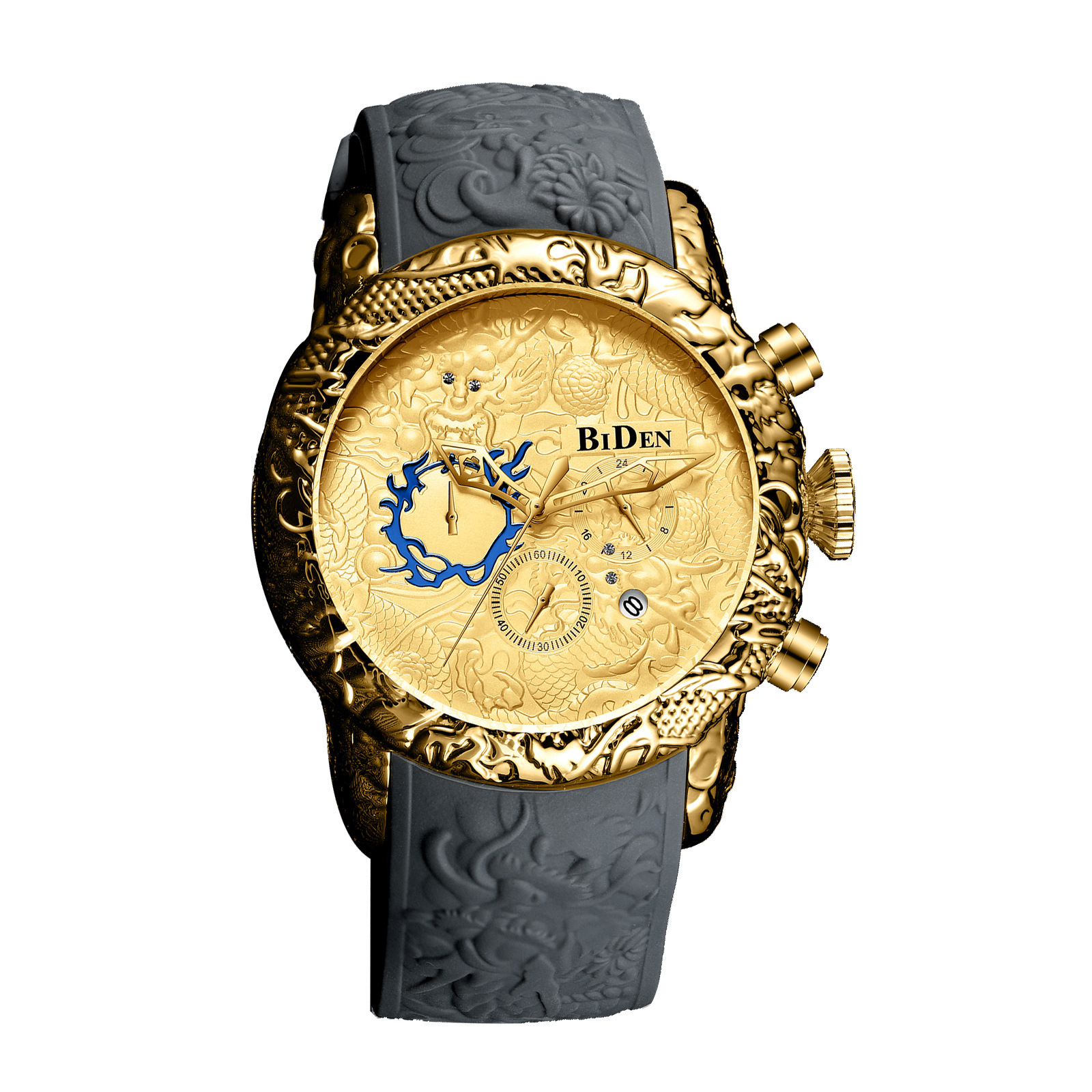 BIDEN Men's Watch Chronograph Waterproof Date Analog Quartz 3D Dragon Design Frog Tape Manufacturer Wholesale