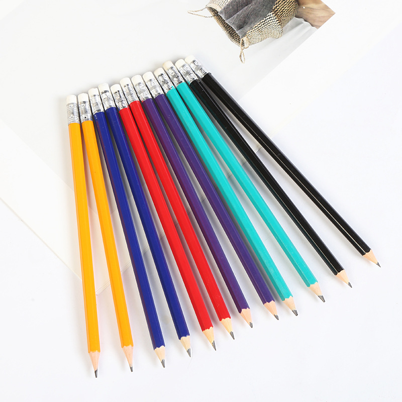 Cartoon eraser yellow pencil HB pencil woodless pencil student learning office supplies round hexagonal pencil 3