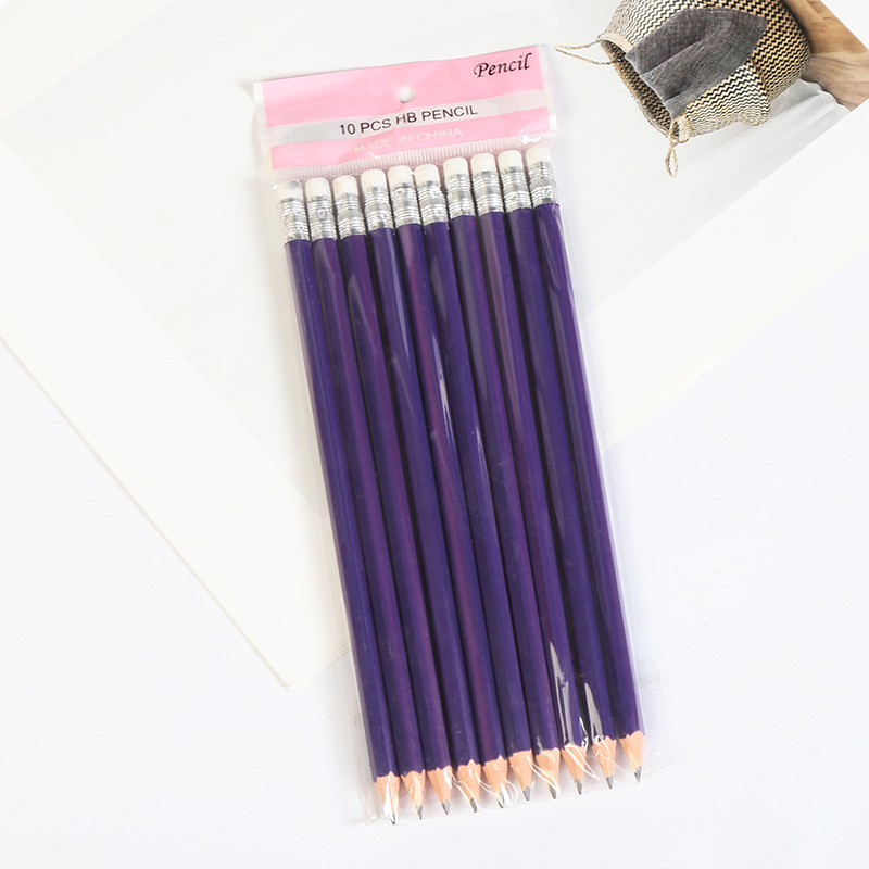 Cartoon eraser yellow pencil HB pencil woodless pencil student learning office supplies round hexagonal pencil 9