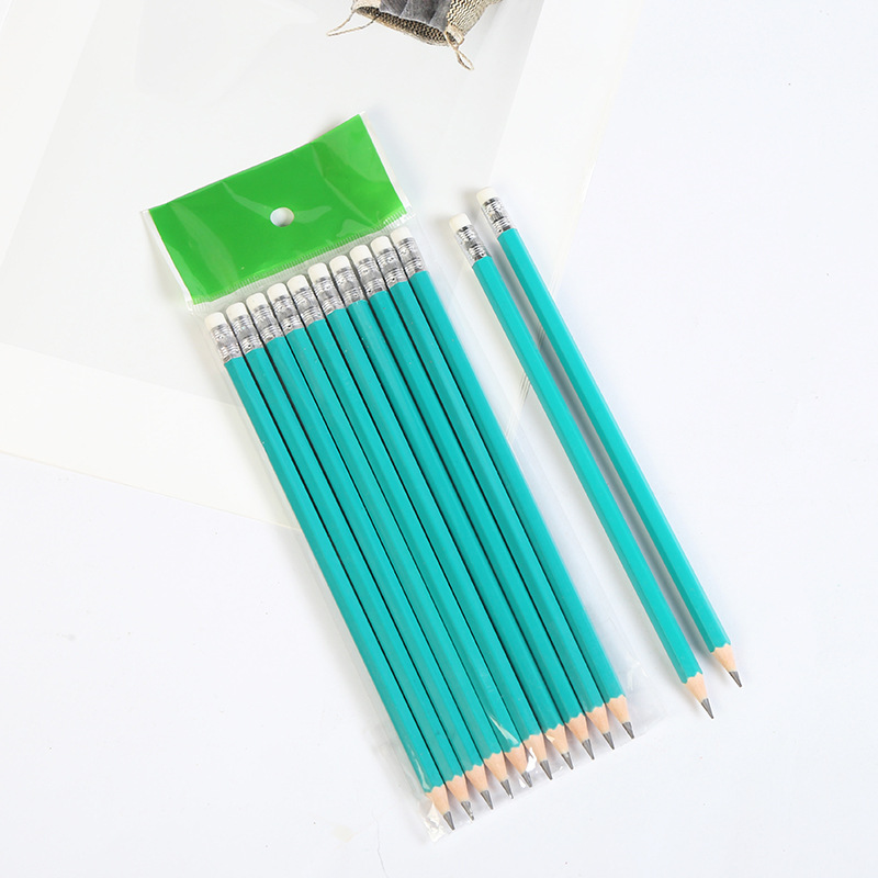 Cartoon eraser yellow pencil HB pencil woodless pencil student learning office supplies round hexagonal pencil 10