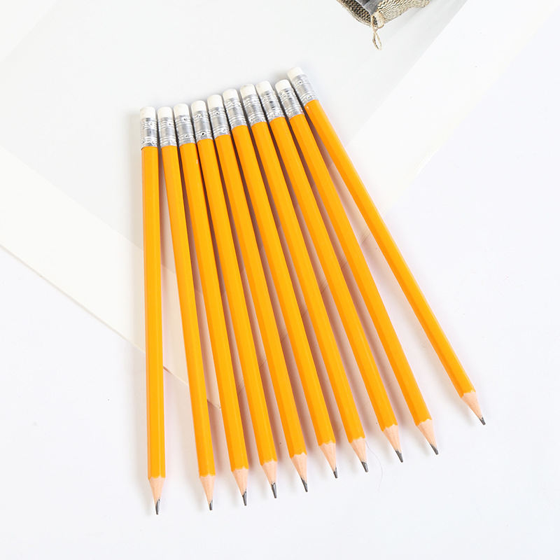Cartoon eraser yellow pencil HB pencil woodless pencil student learning office supplies round hexagonal pencil