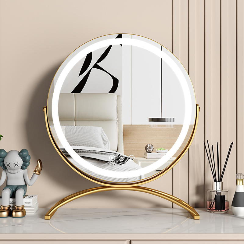Cosmetic mirror desktop LED light desktop mirror internet celebrity ins style vanity mirror large round fill light home beauty mirror