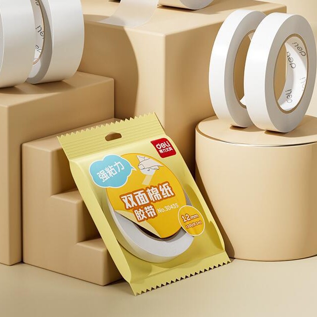 Deli small roll of double-sided tape independently packaged tissue paper double-sided easy-tear tape student double-sided tissue tape double-sided tape