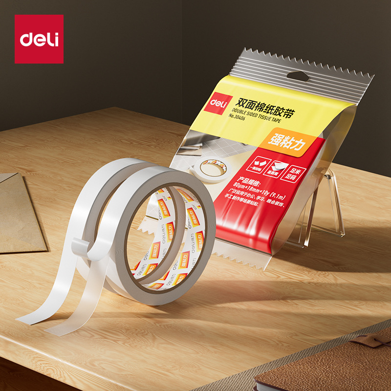Deli 30406 double-sided tape 18mm wide super strong adhesive force ultra-thin stationery double-sided tape single package