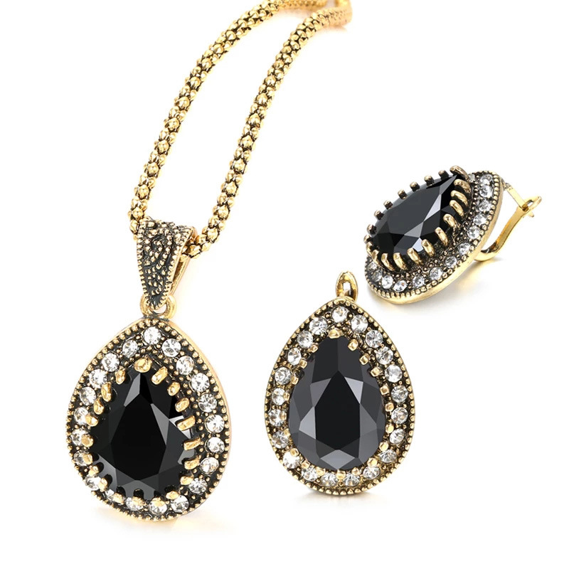 European and American retro jewelry set, water drop shape accessories, necklace, ring, earrings, party decoration, AliExpress boutique style