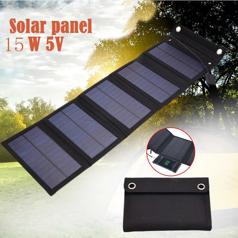 15W Foldable USB Solar Panel Portable Solar Panel Outdoor Charging Power Bank Charger