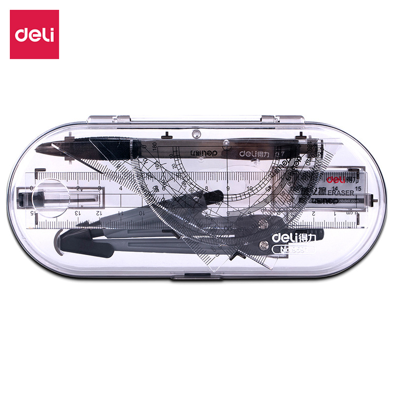 Deli 9591 stationery drawing set compass ruler triangle ruler protractor student exam homework drawing set