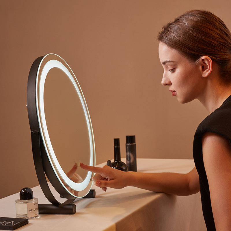 One piece drop shipping Internet celebrity smart LED makeup mirror metal rotating fill light dormitory dressing table desktop dressing mirror