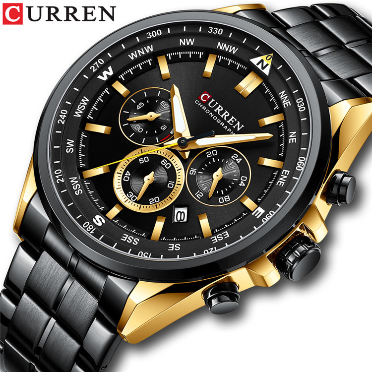 CURREN/Karen 8399 steel band watch simple calendar large dial business watch waterproof men's fashion