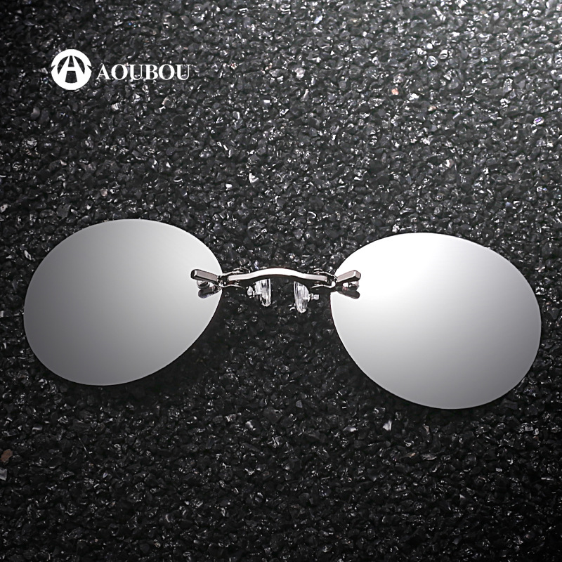 Cross-border frameless pince-nez sunglasses, retro round clip-on sunglasses, ultra-light Matrix Morpheus glasses