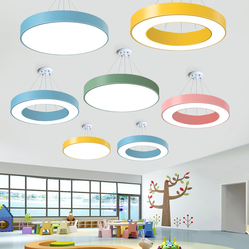 Ring chandelier Kindergarten round macaron lamp training class classroom dance studio corridor aisle chandelier