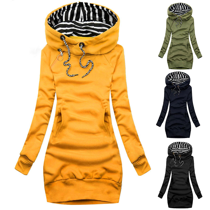 2022 cross-border mid-length women's new slim sweatshirt women's slim casual autumn and winter fashion hooded jacket women's clothing