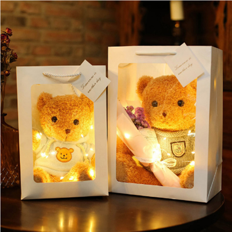 Wholesale gift box bag light Teddy sweater couple bear plush toy rag doll doll Valentine's Day gift LOGO