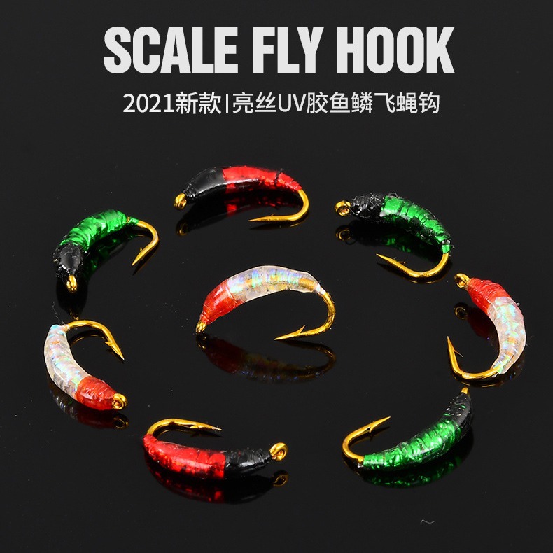 Fly hook, fish scale hook, flash nymph hook, fly fishing lure, non-willow root imitation insect bait