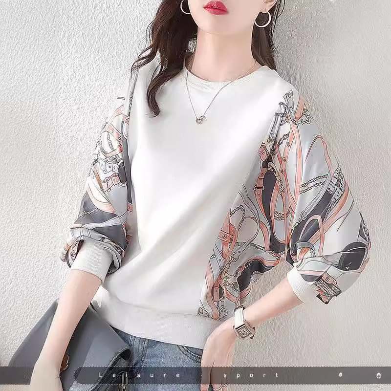 Spot 2026 new sweatshirt for women spring and autumn fashion large size loose top jacket round neck splicing temperament mom