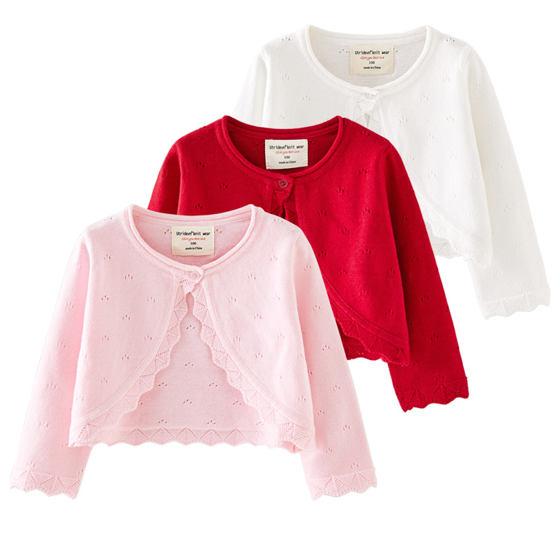 2026 Summer Children's Knitted Sweater Cardigan Top Coat Baby Baby Sweater Small Shawl Air Conditioning Shirt Girls Thin