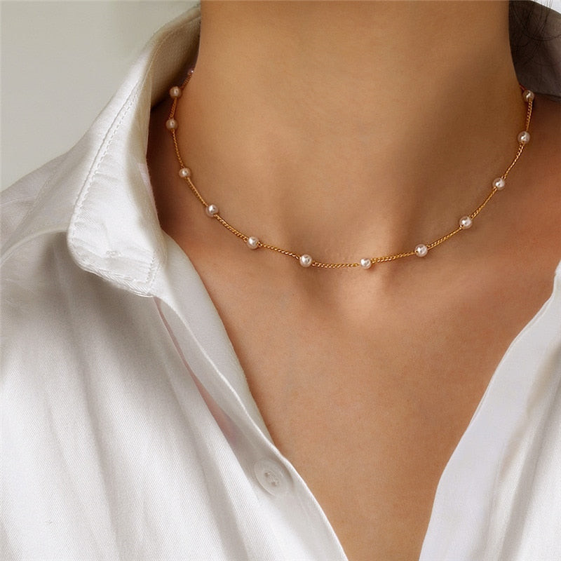 European and American fashion cross-border jewelry new pearl necklace fashion clavicle chain choker necklace neck jewelry for women