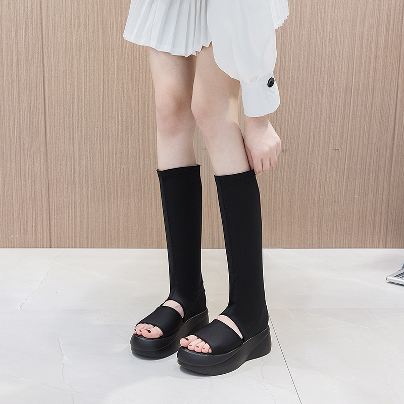 Thick sole boots for women 2025 summer new fish mouth sandals for women Lycra breathable slim sandals niche open toe sandals