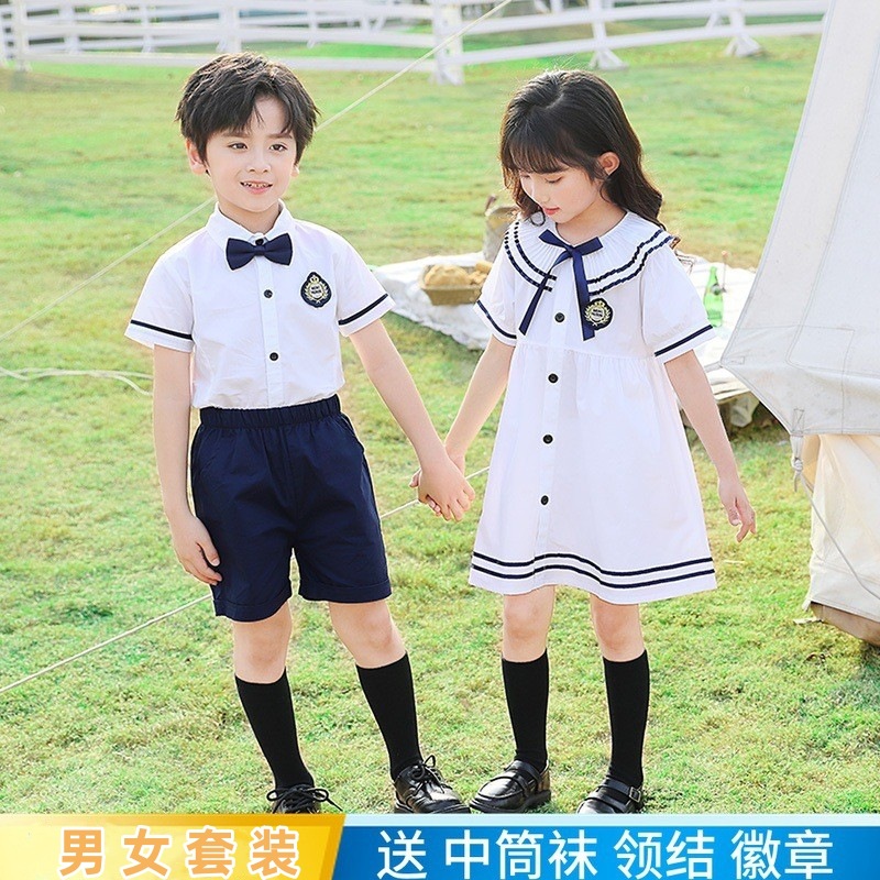 Kindergarten uniforms, summer clothes, British college style children's two-piece school uniforms, primary and secondary school student class uniforms, graduation photo clothing