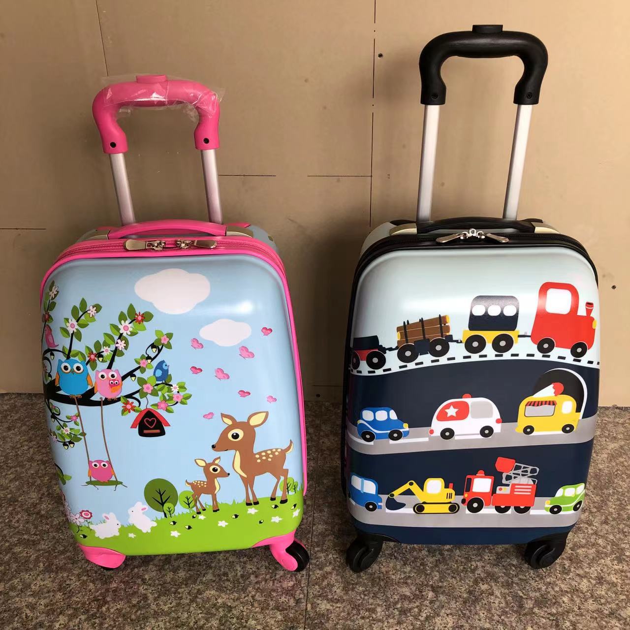 Trolley Case Wholesale Children's Travel Trolley Case Set 13" School Bag 18" Suitcase Foreign Trade Dinosaur Bus