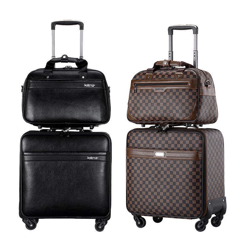 Business leather trolley case universal wheels 16-inch mother-in-law set travel boarding luggage high-end luggage manufacturer wholesale