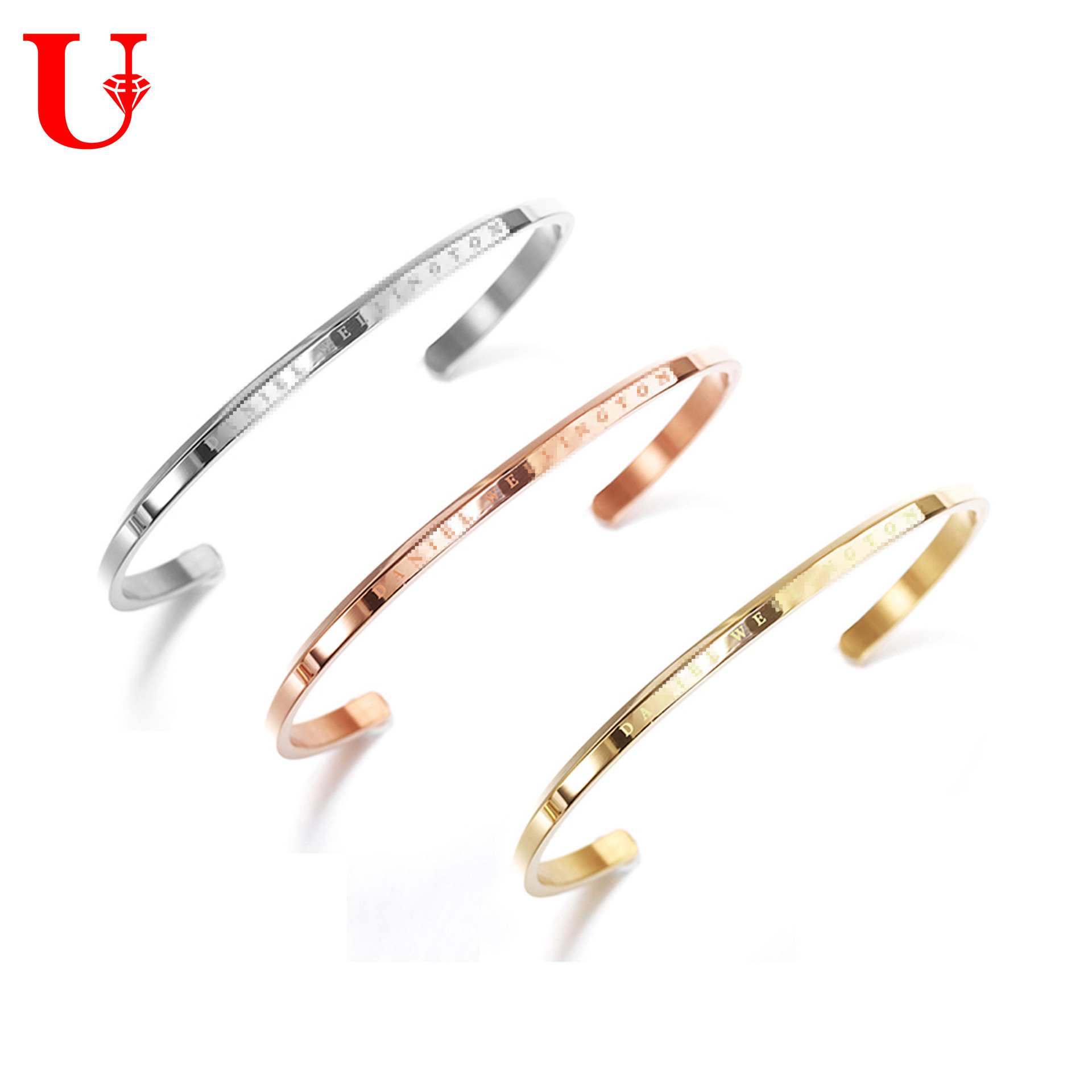 DW same style simple titanium steel bracelet C-shaped opening beveled edge bracelet bracelet source factory wholesale live supply source