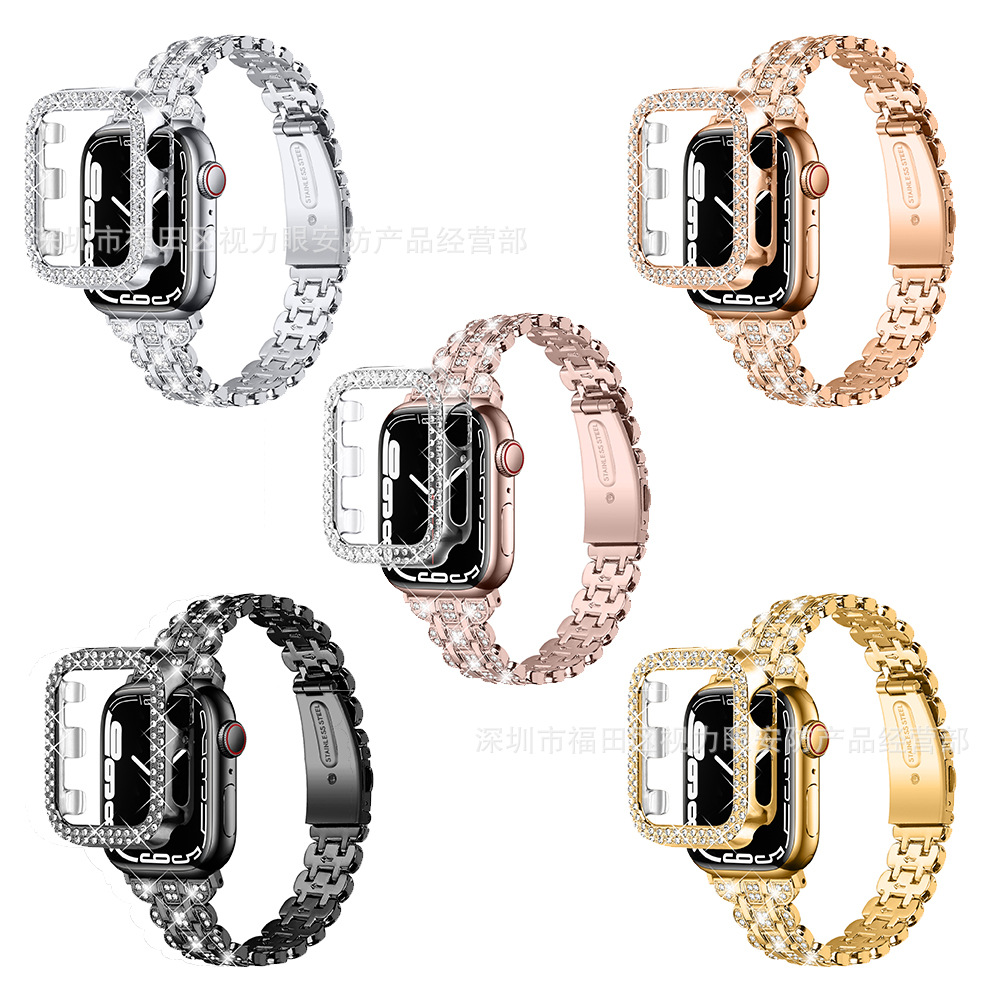 Suitable for Apple Watch with Apple iWatch7/6/5 flower-shaped diamond strap + diamond case