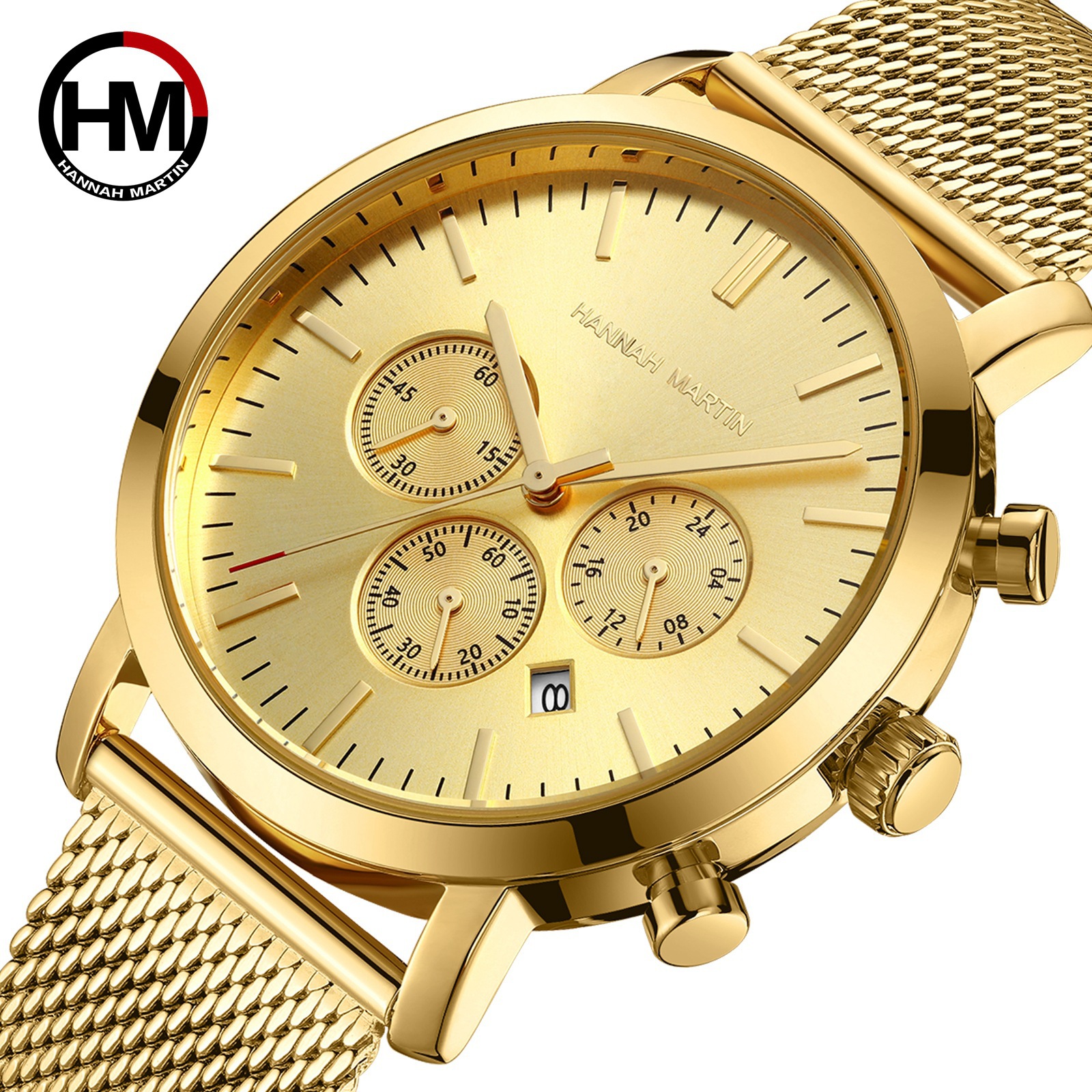 Multifunctional Business Casual Calendar Quartz Watch Men's Pure Gold Braided Chain Business Casual Waterproof Watch