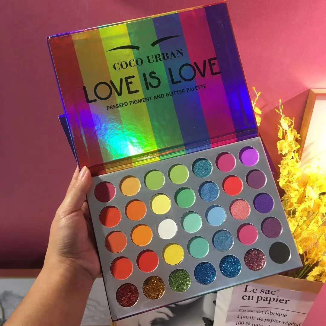 Foreign trade wholesale cross-border rainbow LOVE35 color eyeshadow palette European and American makeup metal waterproof glitter eyeshadow palette