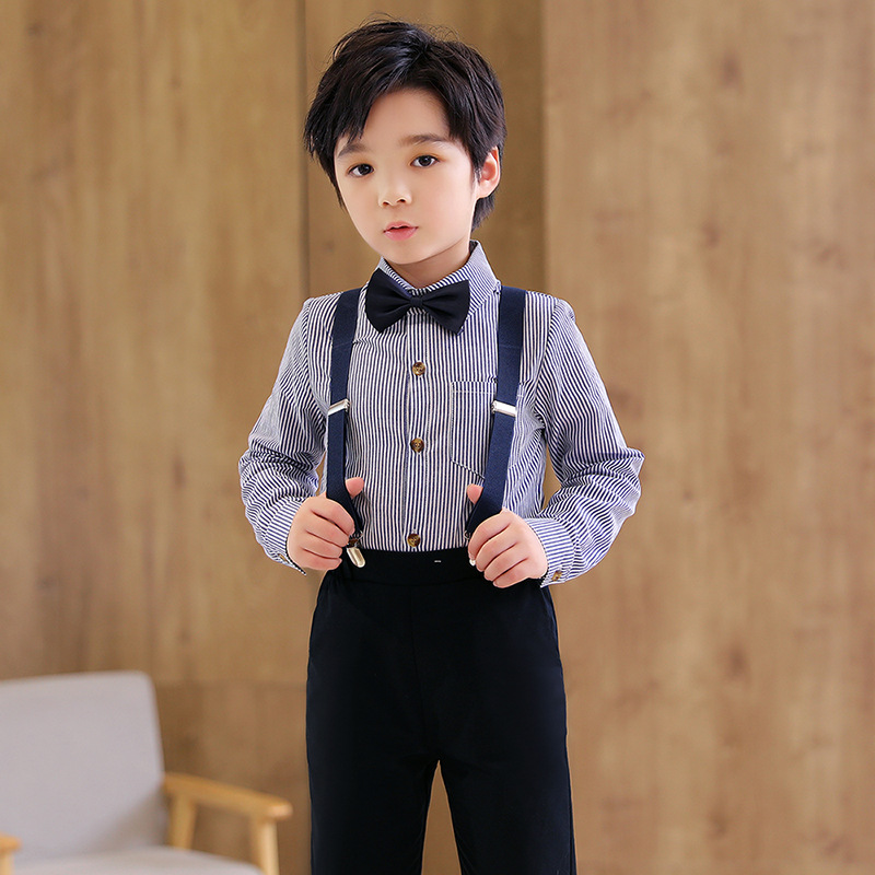 Boys overalls two-piece set spring and summer new college style children's striped dress graduation chorus performance dress