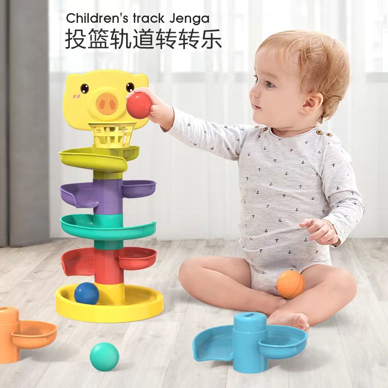 Shooting track, rotating, rolling ball, infant and toddler fun Jenga, parent-child interactive educational gliding early education toy