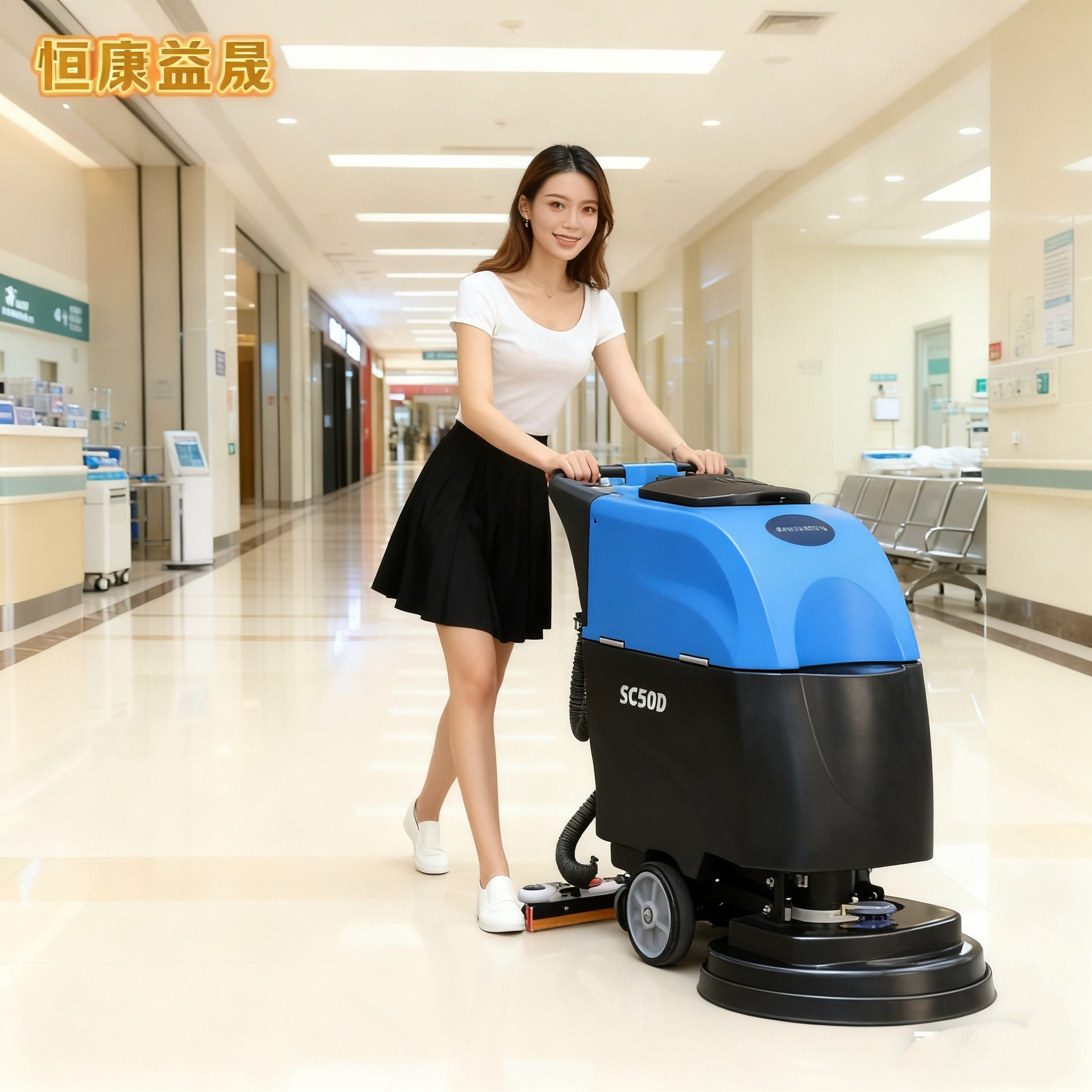 Workshop industrial shopping mall supermarket battery floor washer factory hand push mop floor cleaning machine cleaning