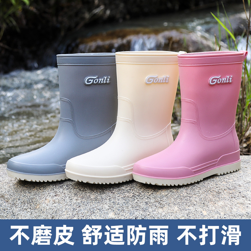 Manufacturer wholesale waterproof rain boots women's rubber shoes plaid casual women's boots fashion women's water shoes women's mid-calf adult rain boots