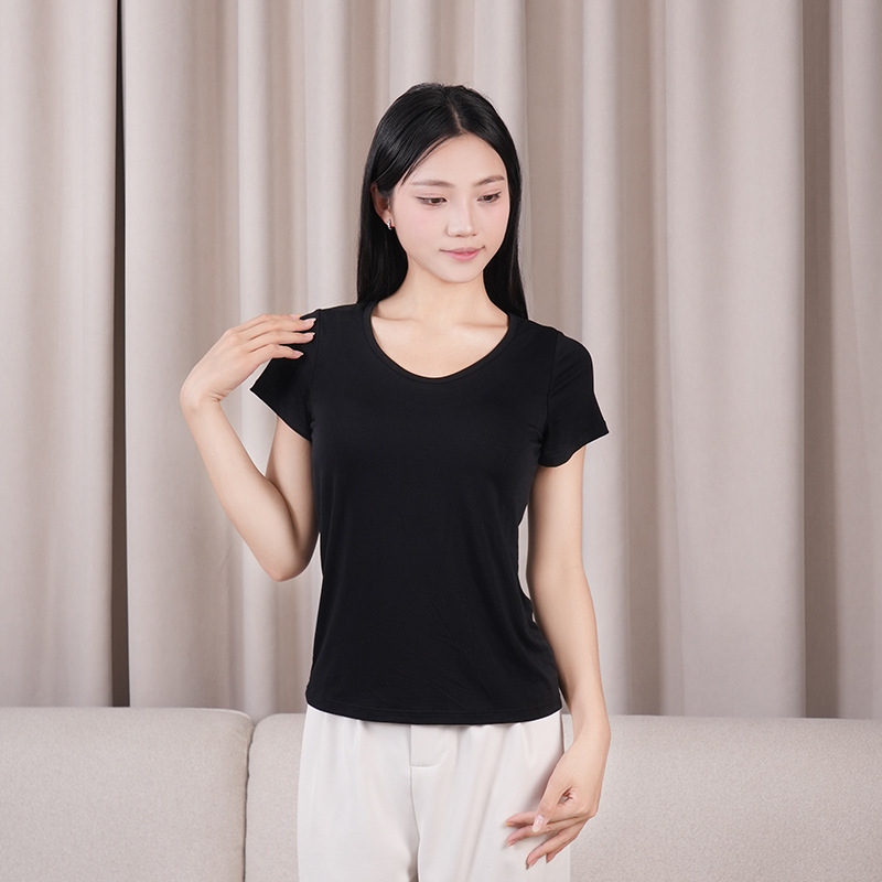 Women's modal short-sleeved padded shirt with padded bottoming shirt for women, spring and summer all-in-one pajamas, five-finger half-sleeved women's clothing