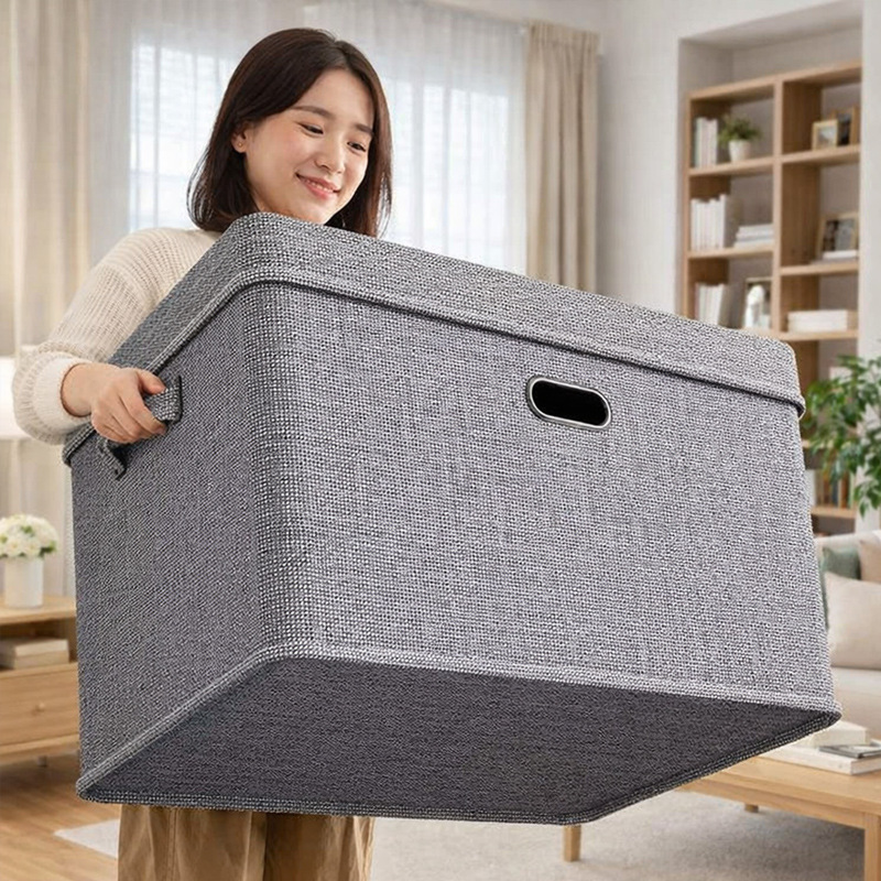 Cross-border cotton and linen storage box with lid foldable desktop organizer toys clothes wardrobe storage box storage box wholesale