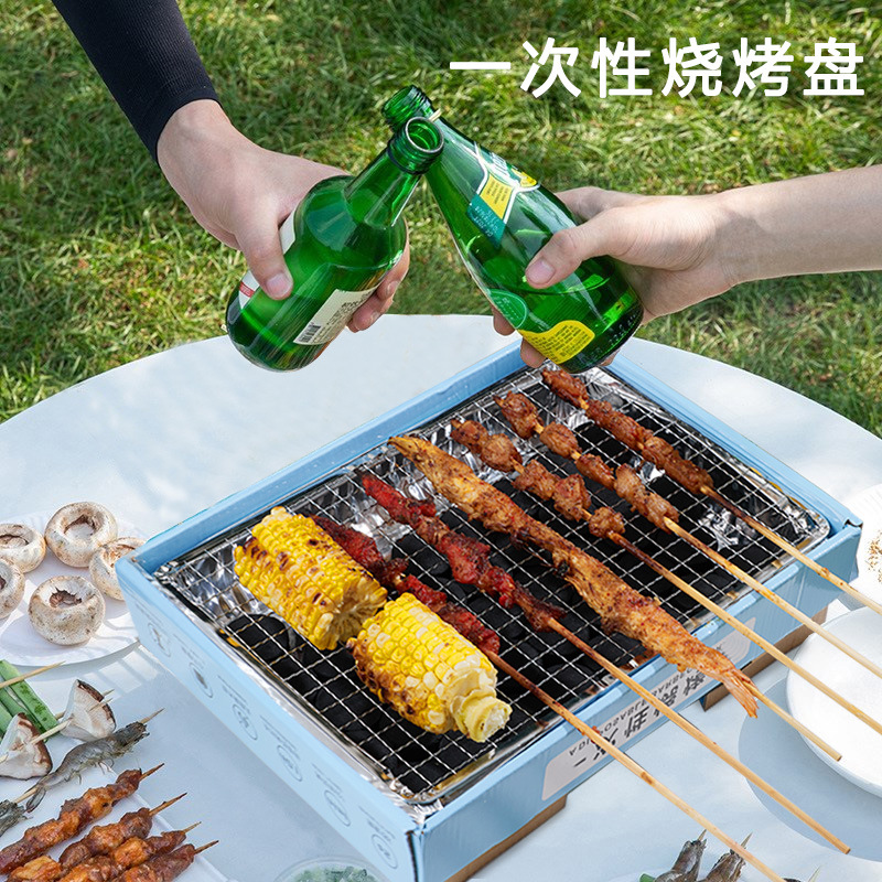 [Zibo BBQ] Disposable barbecue stove, household outdoor barbecue meat rack, smokeless carbon small grill tool