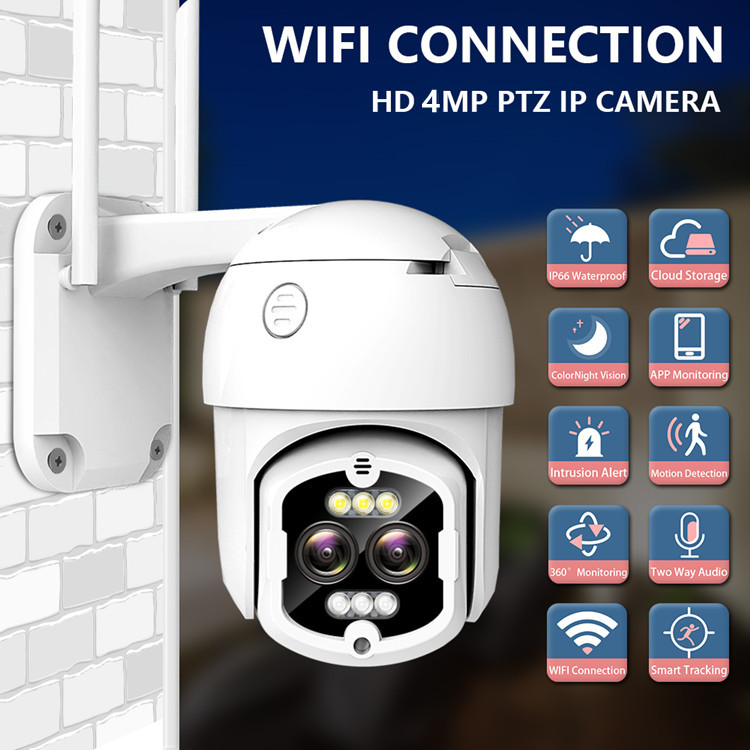 4MP Wireless ICsee CCTV PTZ Security Outdoor Dual Lens Human Movement Tracking Binocular Camera